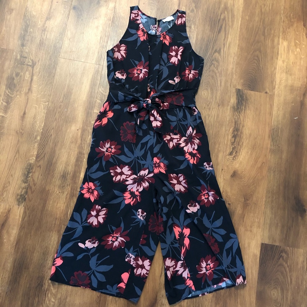LOFT BLACK FLORAL JUMPSUIT
